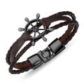 Black and white ladies thin leather charm bracelets