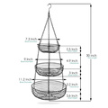 Cesta de frutas de arame de metal de aço inoxidável suspensa em 3 camadas