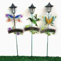 Garden Decoration Stained Glass Decorated Metal Stake Craft with Solar Light