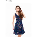 Summer Women Cross Halter Print Dress Sleeveless Middle Long Dresss Waist Put on a Large Bubble Skirt Dresses