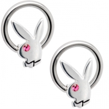 Playboy olho de cristal rosa coelho cabeça conjunto de anel em cativeiro