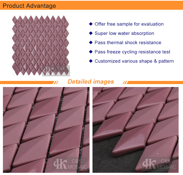 Purplish Red Bathroom Diamond Glass Mosaic tile Sheet