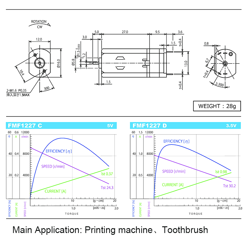 Drawing of FM-101-C-CF Carbon Brush Motor