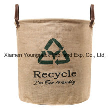 Custom Recycle Design Natural Top Handle Jute Lavandaria Cesta de Armazenamento