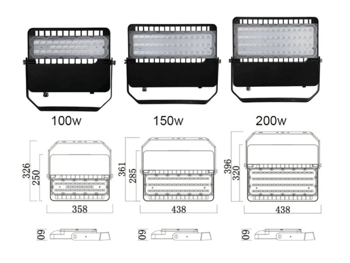 LED Flood Light Fixture Size