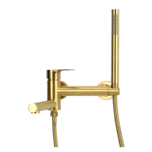 Топ продаж смеситель-водопад с золотым покрытием Эластичный ручной душ Клапан горячей и холодной воды Смеситель для ванны водопроводный кран