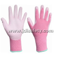 Gants de travail en Nylon rose avec paume PU enduit (PN8004P)