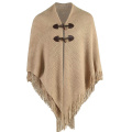 Women's Striped Poncho with Tassels