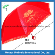 3 dobra mini senhoras super casamento guarda-chuva com laço bordo