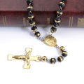 Black Rubber Beads Catholic Rosary Cross Necklace