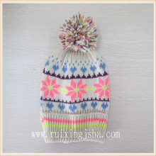 chapeau d'hiver flocon de neige pompon