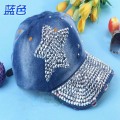 2014 nueva moda primavera otoño diamante remache cinco puntas estrella Jeans pico tapa ajustable gorra de béisbol