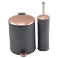 Copper Lid Black Trash Can with Toilet Brush