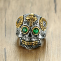 Anillo de calavera de cristal vintage para hombre de acero inoxidable.