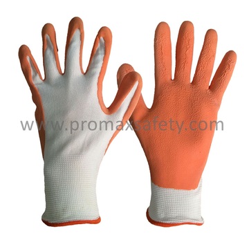 13G White Polyester Liner naranja de espuma de látex de revestimiento Guantes de jardín