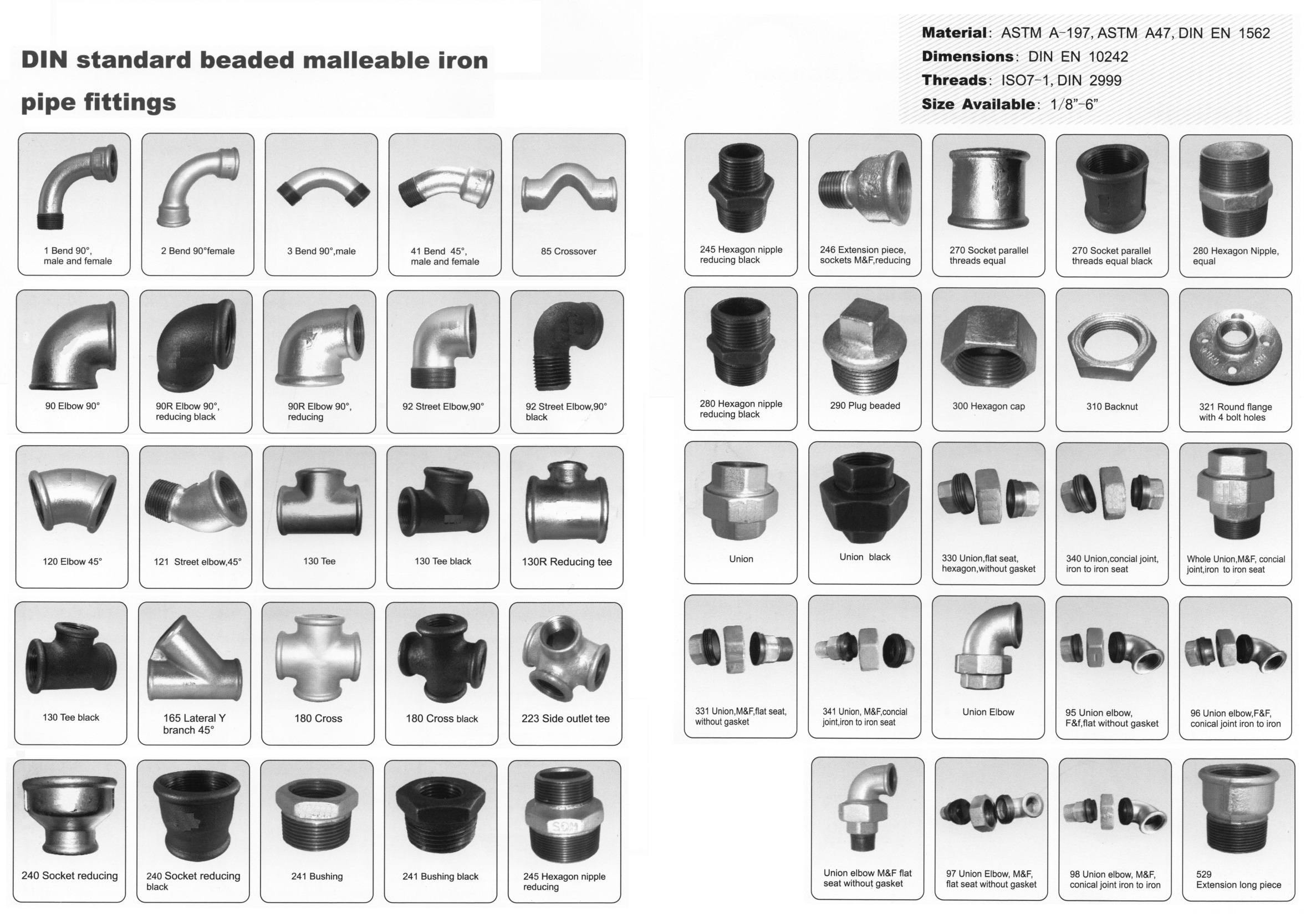 Beaded type malleable iron iron pipe fittings 