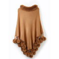 Women's Crochet Poncho Knitting with Faux Fur