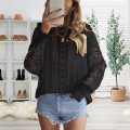 Women Lace Crochet Long Sleeve Crewneck Sweaters