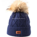 Personalizar la piel real POM POM hechos a mano Hat Sombrero de invierno