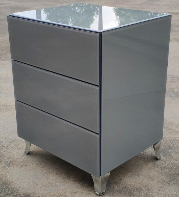 Grey Glass 3 Drawer Bedside Mfg02