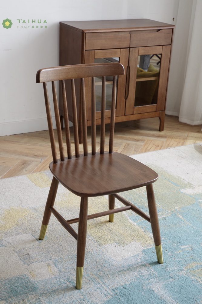 Dark Rubber Wood High Back Dining Chair