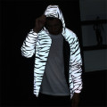 Print fashion hip hop reflective hoodie jacket