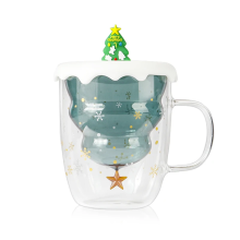 Taza de café de vidrio de doble pared de borosilicato de árbol de Navidad