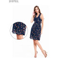 Summer Women Cross Halter Print Dress Sleeveless Middle Long Dresss Waist Put on a Large Bubble Skirt Dresses