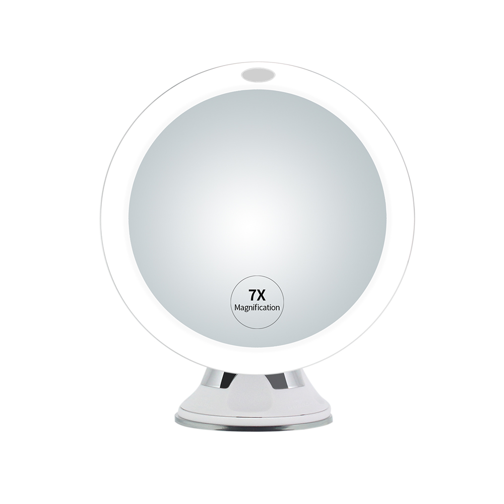 Cordless lighted suction cup mirror