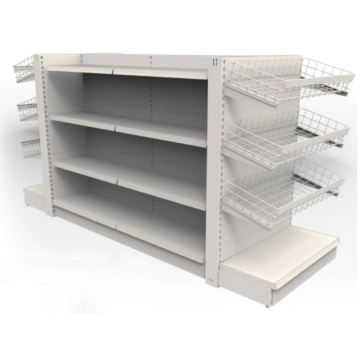 Angle steel shelves in a convenience store