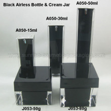 Tarro de crema cosmética botella Airless cosmético negro cuboides