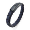 Simple mens woven genuine leather bracelet