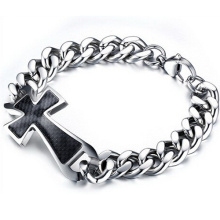 Homens de grande cruzados 23 MM prata pulseiras pulseiras grossas 316L aço inox pulseiras masculina com fibra de carbono