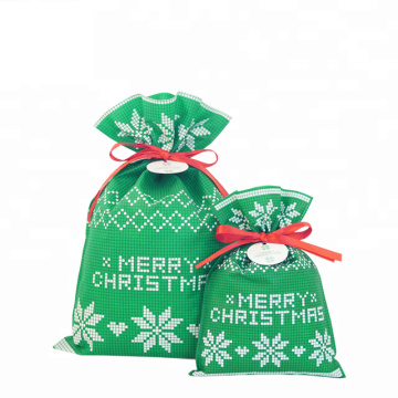 Green Non Woven Christmas Drawstring Gift Bag