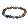 Pulseira Unakite Buda 7 Chakra Gemstone Alloy Beads Jóias Pulseira