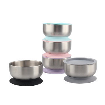 Double Wall Silicone Suction Stainless Steel Kids Bowl