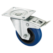 Middle Duty Series Caster - Swivel W / Brake - Blue Elastic Rubber (rolamento de rolos)