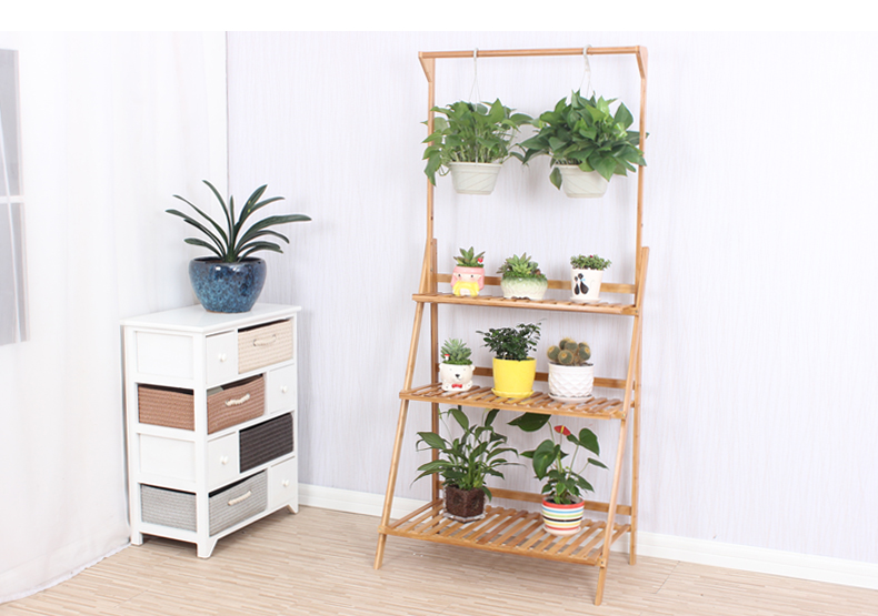 Balcony Floor Standing Bamboo Flower Rack