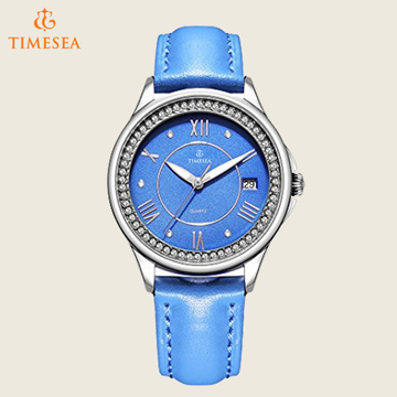 Moda Diamomd aço relógio de pulso senhoras com alça azul 71172