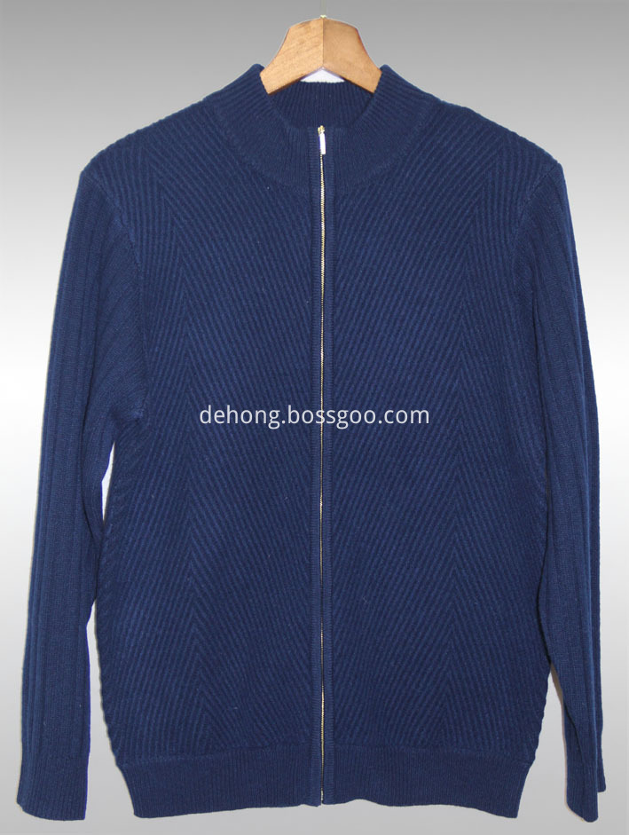 Navy Blue Zipper Cashmere Cardiga