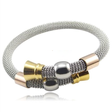 três tons aço inoxidável fio bracelete pulseira feminino