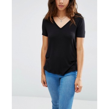 Custom Viscose V Neck Short Sleeves and DIP Back Women T-Shirt