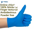 Guantes de nitrilo seguro para alimentos desechables de polvo azul en polvo