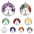 Charmra 7 Chakra Piedra Redonda Pendulum Silver Plated Tree of Life Colgante Collar