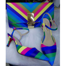 Rainbow Color Upper Lady Shoes with Matching Handbags (G-5)