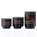 5G-100G Amber Glass Jar Wood Colored Caps