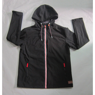 Yj-1065 Black Polar Fleece Waterproof Breathable Mens Softshell Jacket with Hood