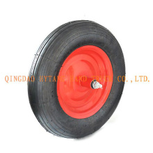 strait line pattern rubber wheel,steel rim with axle.