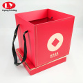 Foldable Paper Handle Gift Box With Grosgrain Ribbon