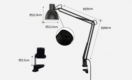 Long Swing Arm Desk Lamp Clamp Metal Architect Adjustable Folding Twin-Arm Clip-on Table Lamp black-60